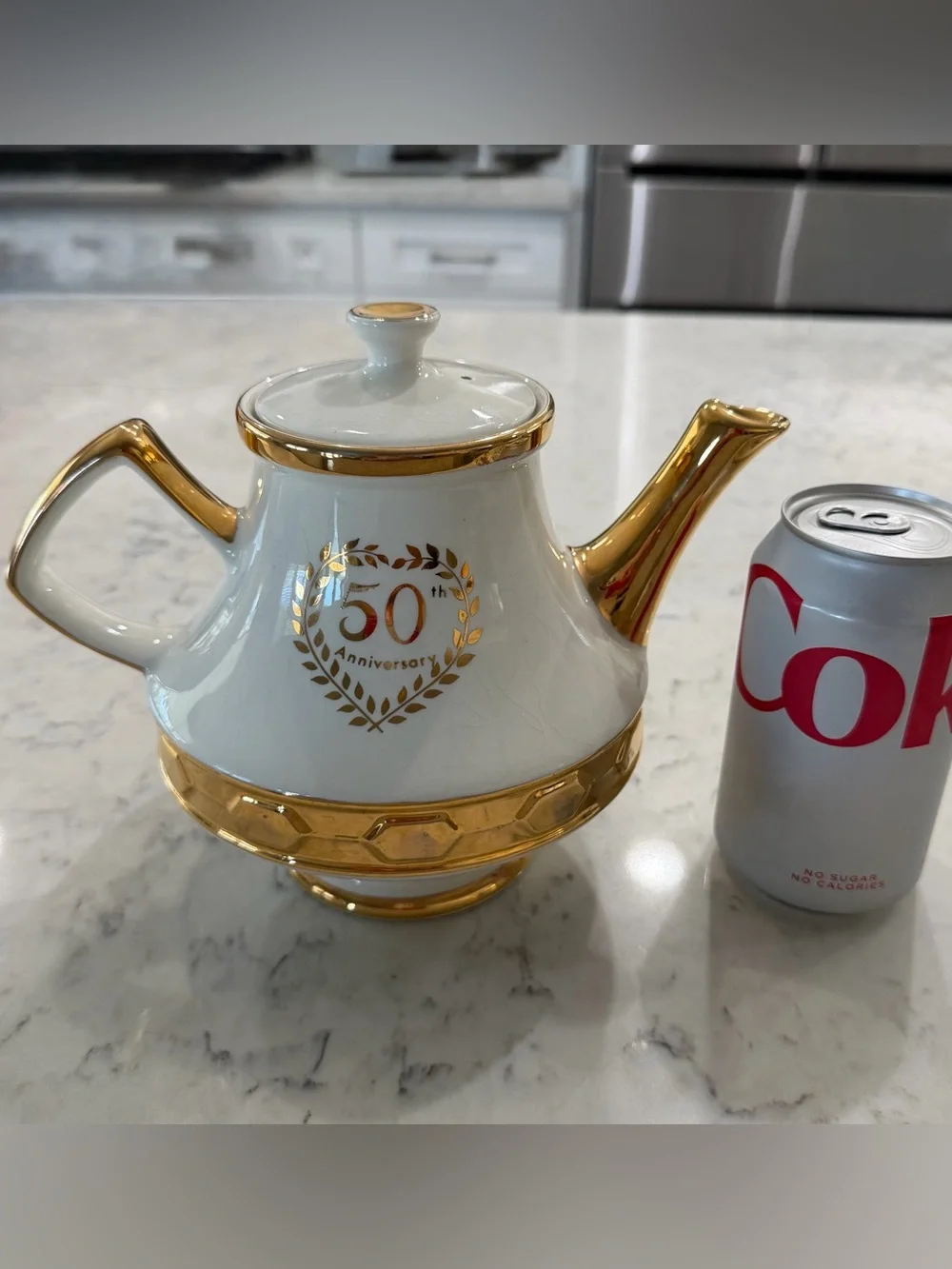 Gibsons Staffordshire England 50th Anniversary White Teapot with 22k Gold Trim